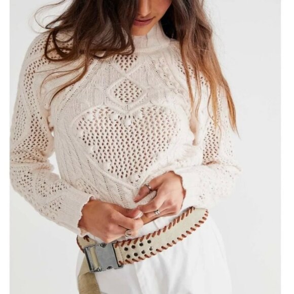 Free People Reina Cable Knit Sweater in Powder Puff XS NWT - Picture 1 of 11